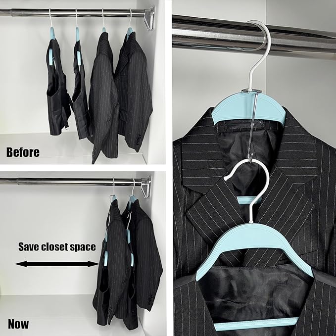 20 Pack Silver Square-Head Hanger Connectors, 3.15’’ Long Metal Clothes Hanger Hooks Extender Clips for Suits Jackets Pants Ties Heavy Duty Closet Organizer for Wardrobe & Clothing Stores