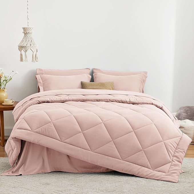 Love's cabin Twin XL Bedding Set, 5 Pieces Pink All Season with Comforter, Sheets, Pillowcase & Sham | Soft, Breathable, Lightweight, Comfortable