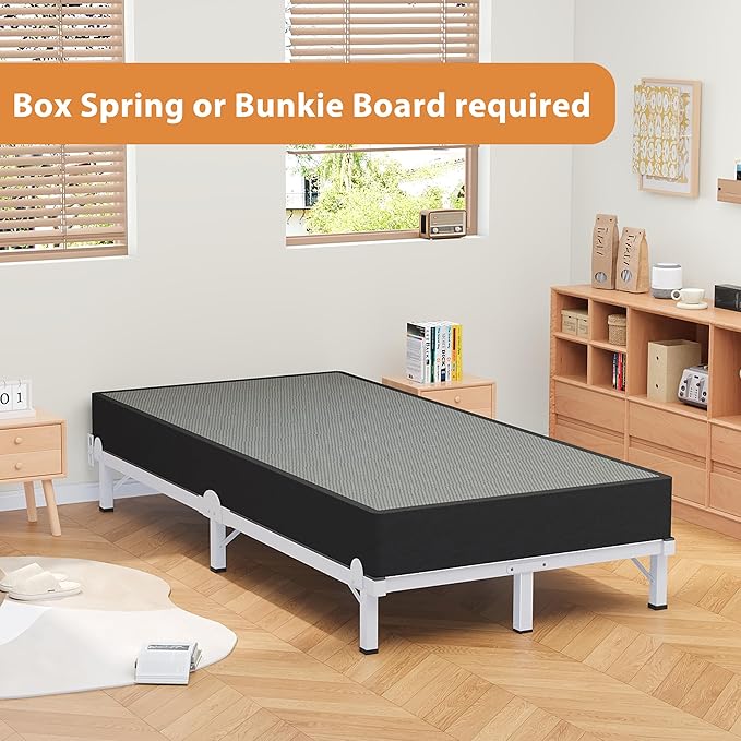 MAF Metal Bed Frame Twin XL, 9-Legs Support Bed Base, 8 Inches Twin XL Bed Frame for Box Spring and Mattress, Basics Bed Frame Headboard Attachable Tool-Free Easy Assembly, White