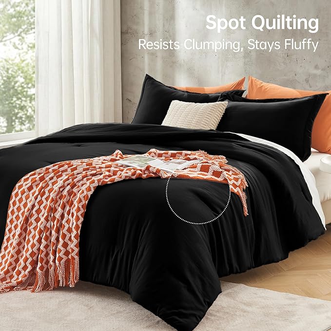 MUXHOMO Black King Size Comforter Set, All Season Ultra Soft Down Alternative Bedding - 3 Piece Lightweight Bed Set Includes 1 Comforter (104"x90") and 2 Pillow Shams (20"x36")