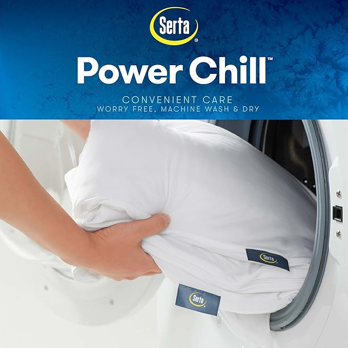 Serta Power Chill Cooling Pillow Protectors, Stain Resistant and Zippered Protector, Protects-Pillow from Dust and Dirt, Standard/Queen, White , 2 Count (Pack of 2)