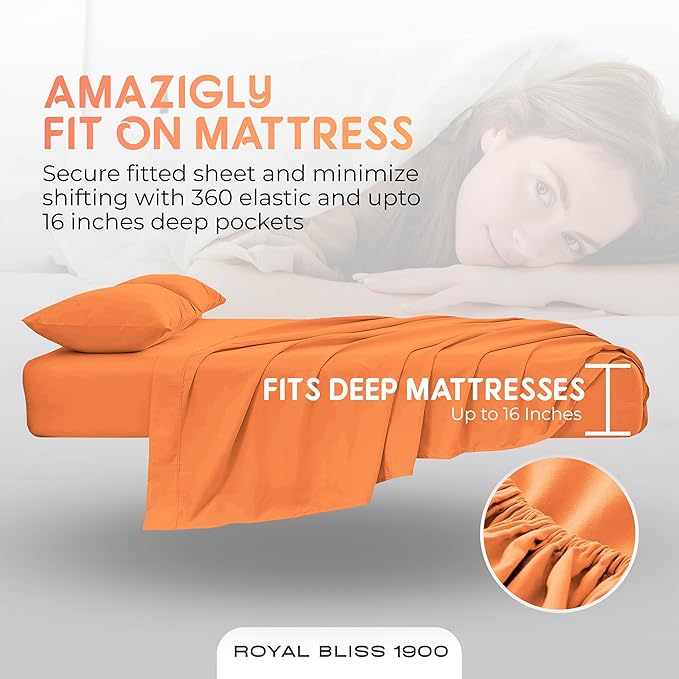 Split King Sheets Set with 2 Twin XL Fitted Sheet - 5 Piece Bedding - Wrinkle Free, Fade Resistant, Double Brushed Microfiber - Deep Pockets/Easy Fit (Peach)