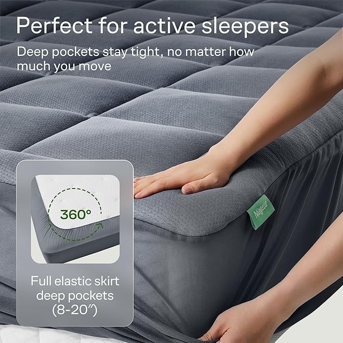 Niagara Sleep Solution Ultra Soft Queen RV Size Mattress Topper - Rayon Derived from Bamboo Pillow Top Mattress Pad for Back Pain Relief - Naturally Cooling for Hot Sleepers, Gray