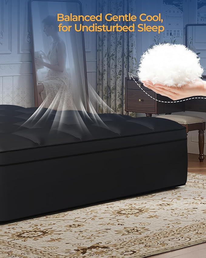 KAYFIA King Mattress Topper, Extra Thick Mattress Pad Cover for Deep Sleep,3D+7D Snow Down Alternative Fill Overfilled Plush Pillow Top Mattress with 8-23 Inch Deep Pocket-Black