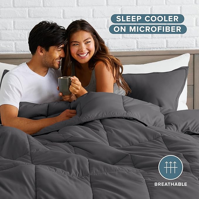 Bare Home Comforter Set - Oversized Queen Size - Ultra-Soft - Goose Down Alternative - Premium 1800 Series - All Season Warmth (Oversized Queen, Forged Iron Grey)