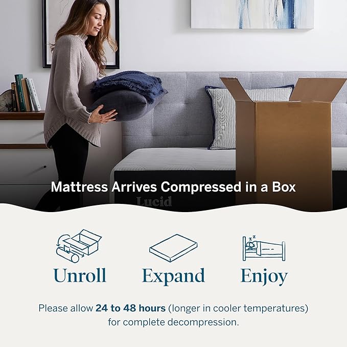 Lucid 14 Inch Memory Foam Mattress - Medium Plush Feel - Infused with Refreshing Bamboo Charcoal and Cooling Gel - Bed in a Box - Temperature Regulating - Pressure Relief - Breathable - Full Size