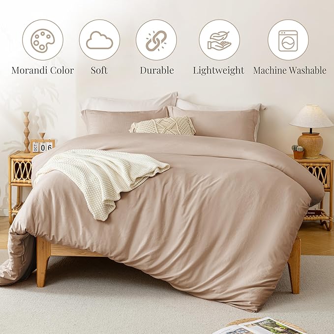 MILDLY Super Soft Duvet Cover - 100% Microfiber Polyester Rugby Tan Comforter Cover Set 3 Pieces with Zipper Closure & Corner Ties (No Comforter)
