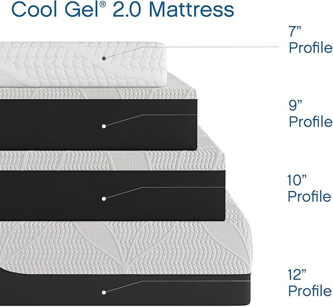 COOL GEL Chill Memory Foam 14-Inch Mattress with Pillow, CertiPUR-US Certified, Mattress in a Box, Twin, White