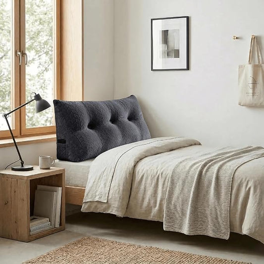 Headboard Pillow Twin Size, Reading Pillow for Bed, Leaf Pattern Wedge Pillow, Tufted Backrest Support, Headboard Substitute, Darkgray
