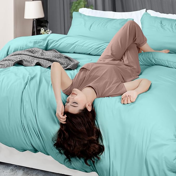 Utopia Bedding Duvet Cover Queen Size - 3 Piece with Zipper Closure - 1 Comforter Cover 90X90 Inches & 2 Pillow Shams 20X26 Inches (Spa Blue) Comforter Not Included