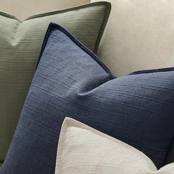 MIULEE Pack of 2 Thick Textured Couch Throw Pillow Covers, Navy Blue Decorative Pillow Covers 18x18, Neutral Linen Cushion Cases for Sofa Bed Living Room Modern Farmhouse Home Decor, No Filling