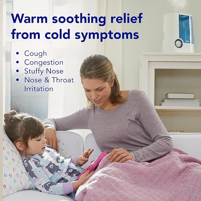 Vicks Warm Mist Humidifier Filter-Free 1-Gal Tank, Auto Shut-Off, Night Light, VapoPad and VapoSteam Compatible