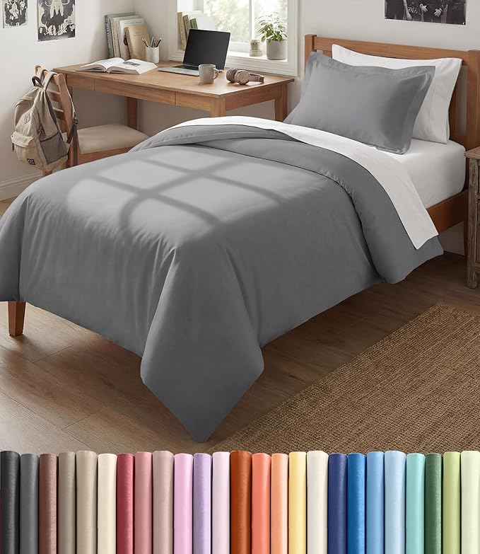 Duvet Cover Twin/Twin XL Size Set - Extra Soft Twin/Twin XL Duvet Cover 68" x 90" with 1 Pillow Sham - Hotel Luxury, Easy Care, Fade Free w/ Zipper Closures & Ties - Comfy & Breathable (Steel Blue)