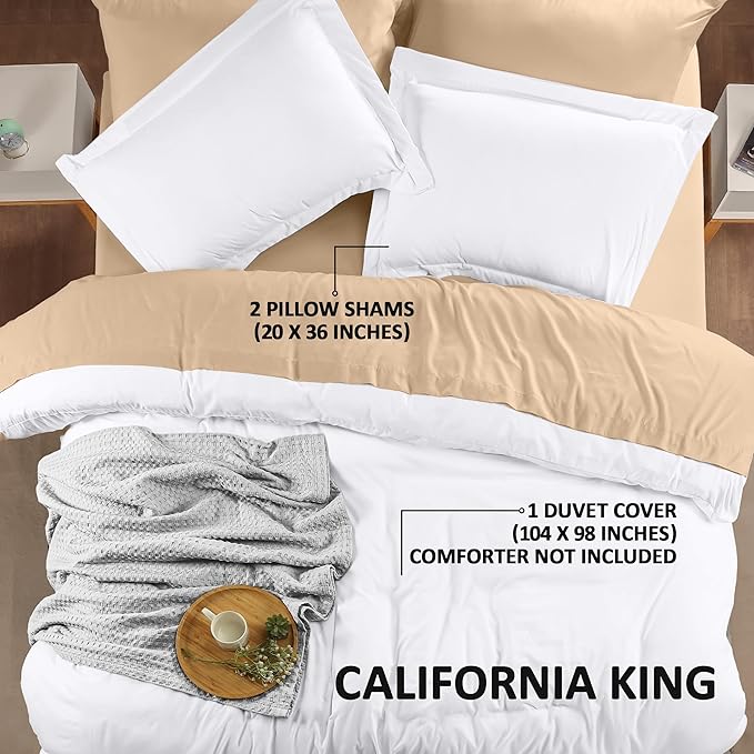Utopia Bedding Duvet Cover California King Size - 3 Piece with Zipper Closure - 1 Comforter Cover 104X98 Inches & 2 Pillow Shams 20X36 Inches (White) Comforter Not Included