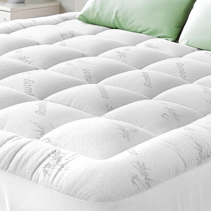 Ultra Soft Twin XL Size Mattress Topper - Viscose Made from Bamboo Pillow Top Mattress Pad for Back Pain Relief - Naturally Cooling for Hot Sleepers, White