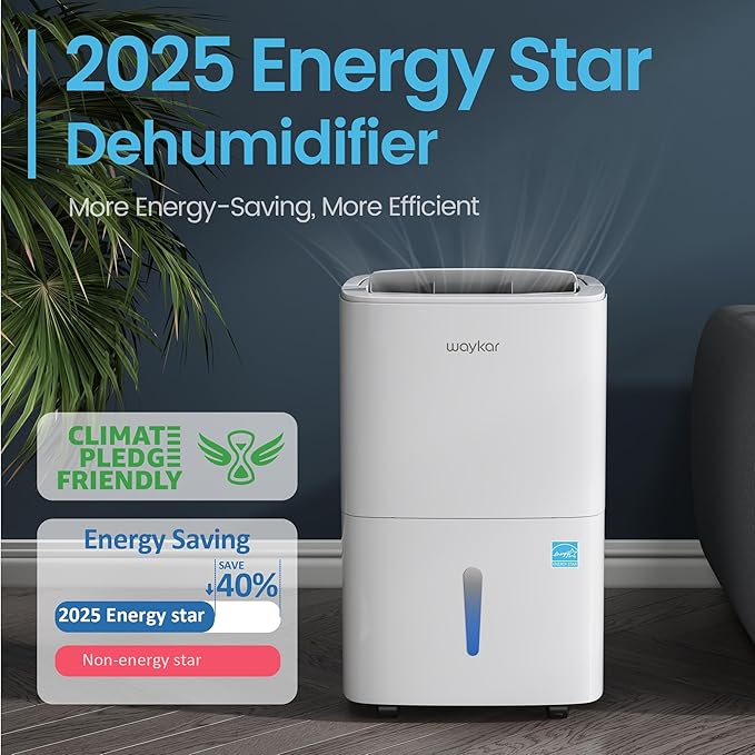 Waykar Max 80 Pint/D(Standard 62Pint/D) Energy Star Home Dehumidifier for Spaces up to 5,000 Sq. Ft, Ideal for Basement, Bathroom and Large Room with Drain Hose, Portable, Auto Defrost and Self-Drying