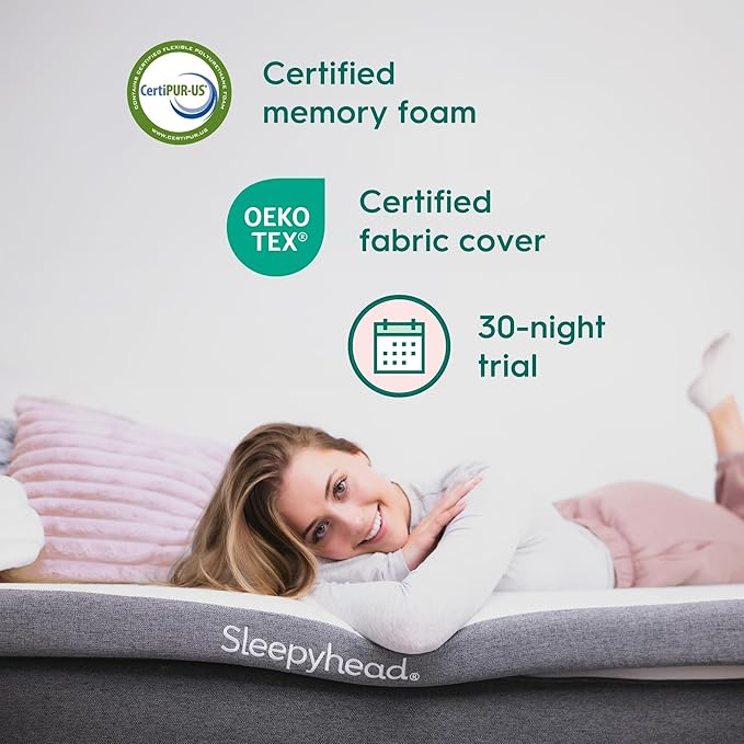 Sleepyhead Twin 3 Inch Mattress Topper, Super Gel & Copper-Infused Memory Foam for College Dorm Beds, Cooling & Support, Made in USA, Removable Washable Cover, CertiPUR-US® Certified (Twin 3")