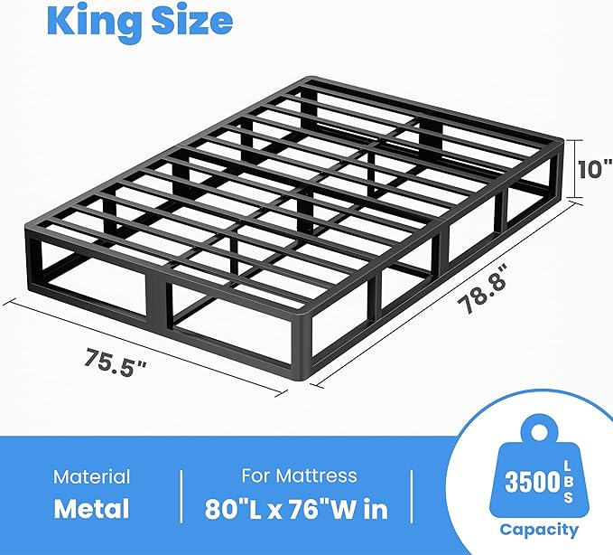 ROIL 10 Inch King Box Spring, Heavy Duty Metal Box Spring Mattress Foundation with Fabric Cover, 3500lbs Max Weight Capacity, Easy Assembly, Noise Free, Non-Slip