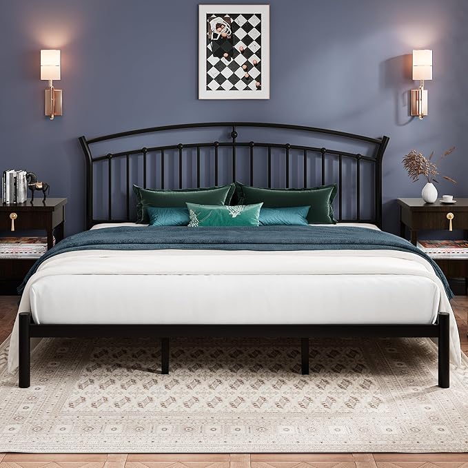 Einhomn King Size Bed Frame, Black Metal Bed Frame with 12" Under-Bed Storage, Heavy Duty Steel Slat Support, Noise-Free, No Box Spring Needed, Easy Assembly