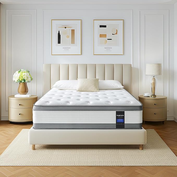 Coolvie Full Mattress 14 Inch Mattresses Full Size in A Box Hybrid Mattress Individual Pocket Springs Mattresses with Memory Foam Layer Provide Motion Isolation & Cool Sleep