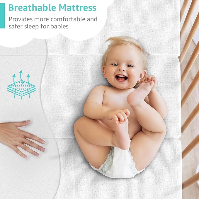 YENING Trifold Pack and Play Mattress Pad Foldable 38x26 Waterproof Baby Mattress for Pack N Play Matress Topper Breathable White