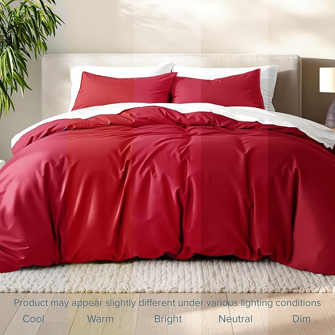 Bare Home Bedding Duvet Cover Queen Size - Premium 1800 Super Soft Collection - Lightweight, Cooling Duvet Cover - Soft Breathable Bedding (Queen, Red)