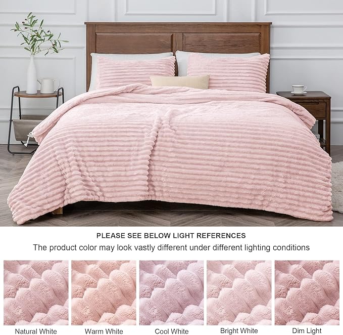 BEDELITE Fleece Full Comforter Set -Super Soft & Warm Fluffy Pink Bedding, Luxury Fuzzy Heavy Bed Set for Winter with 2 Pillow Cases