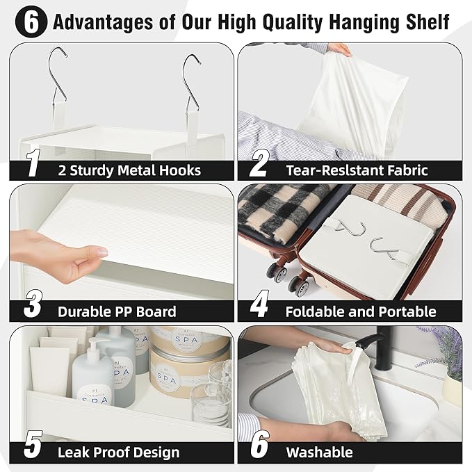GRANNY SAYS 4-Shelf Hanging Organizer, Closet Hanging Shelves, Closet Hanging Storage Organizers, Organization for Bedroom, Living Room, Baby Nursery, Camper Accessories, Beige, 1-Pack