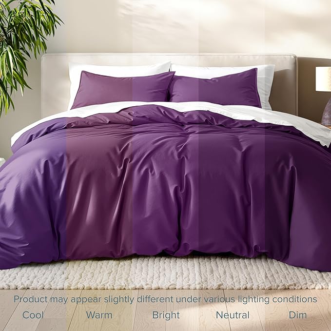 Bare Home Bedding Duvet Cover Queen Size - Premium 1800 Super Soft Collection - Lightweight, Cooling Duvet Cover - Soft Breathable Bedding (Queen, Plum)