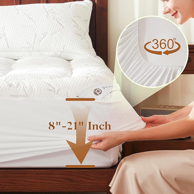 PRIMESOFT 100% Waterproof Twin XL Size Mattress Topper,Thick Pillow Top Mattress Pad，Up to 21 Inch Deep Pocket,Soft Breathable Mattress Pad for Back Pain, Protector Cover(White)