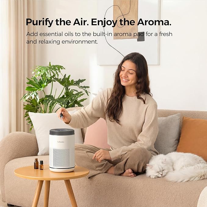 Purivortex Air Purifier for Bedroom, HEPA Air Purifier for Smoke, Dust, Pollen, Pet Dander, Odor & Hair, Quiet Portable Air Cleaner with Sleep Mode, Covers Up to 540 Sq Ft, AC300 Pro White