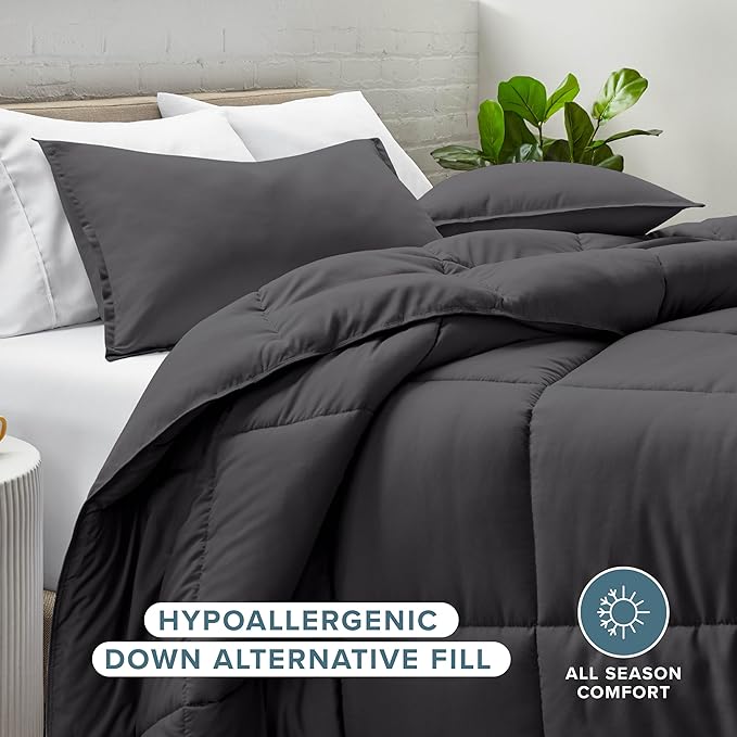 Bare Home Comforter Set - Oversized Queen Size - Ultra-Soft - Goose Down Alternative - Premium 1800 Series - All Season Warmth (Oversized Queen, Forged Iron Grey)