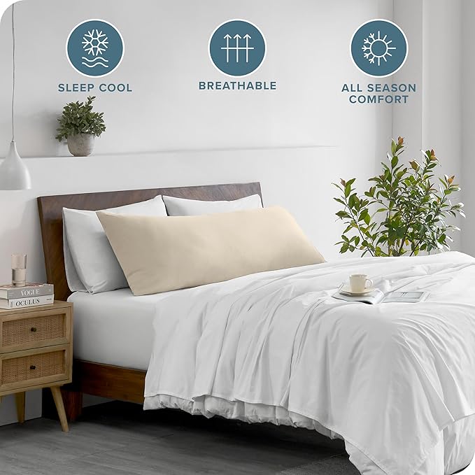 Bare Home Microfiber Body Pillow Cover - Ultra Soft - Cooling Pillowcase - Double Brushed - Pillowcase with Zipper Closure - Easy Care (20''x54'' Body Pillow Cover, Sand)