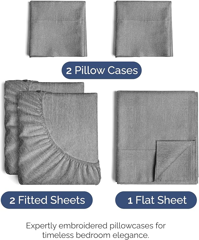 Split King Size 5 Piece Sheet Set - Comfy Breathable & Cooling Sheets - Hotel Luxury Bed Sheets for Women & Men - Deep Pockets, Easy-Fit, Soft & Wrinkle Free Sheets - Heathered Grey Oeko-Tex Sheets