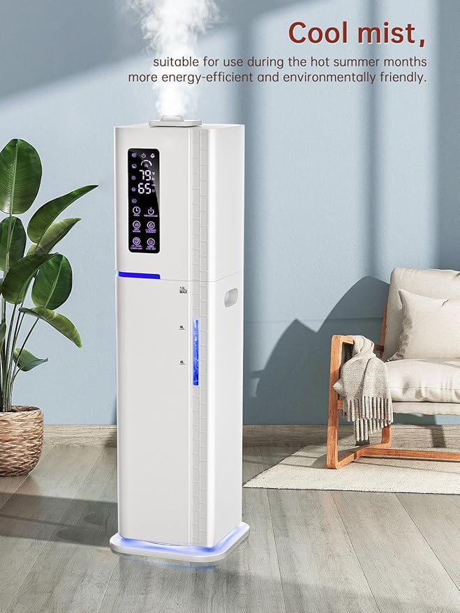 Humidifier with Warm & Cool Mist - 2.64Gal Top Fill, 500 sq ft Coverage, 60H Runtime, Remote, Humidity Control, Aroma Tray & Mood Light, Humidifier for Bedroom Home Office Plant