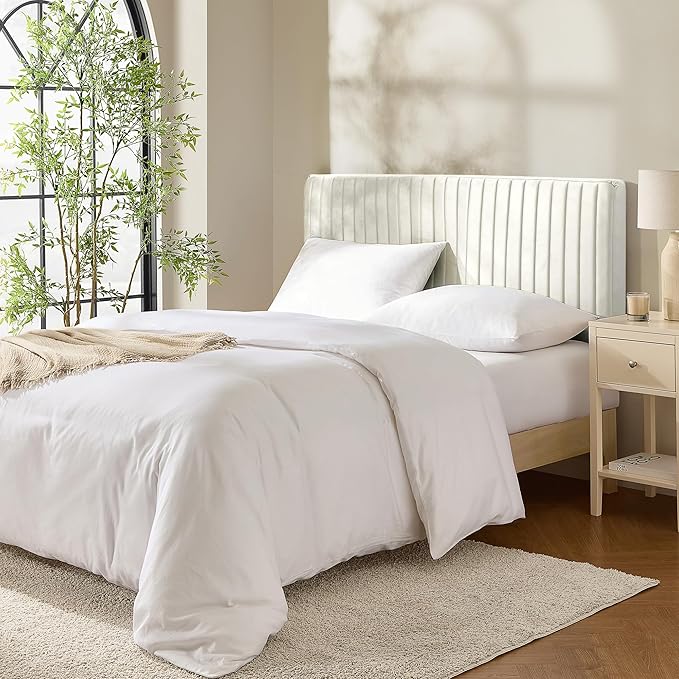 Hearth & Harbor King Headboard Only, Floating Wall Mounted Headboard King Size, Easy Assemble Upholstered Peel and Stick Headboards, 3D Soundproof Bed Wall Panels, Velvet Stick on Headboards, White