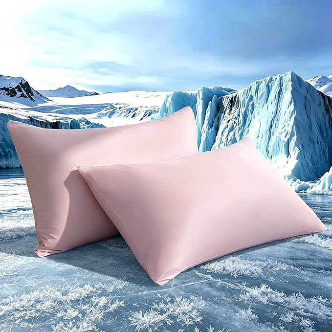 TELUS Cooling Pillowcases Queen Size 2-Pack, Silky Soft Breathable Pillow Case with Envelope Close, Stay Cool Pillow Cover for Hot Sleepers and Night Sweats, 20x30 Inch, Pink