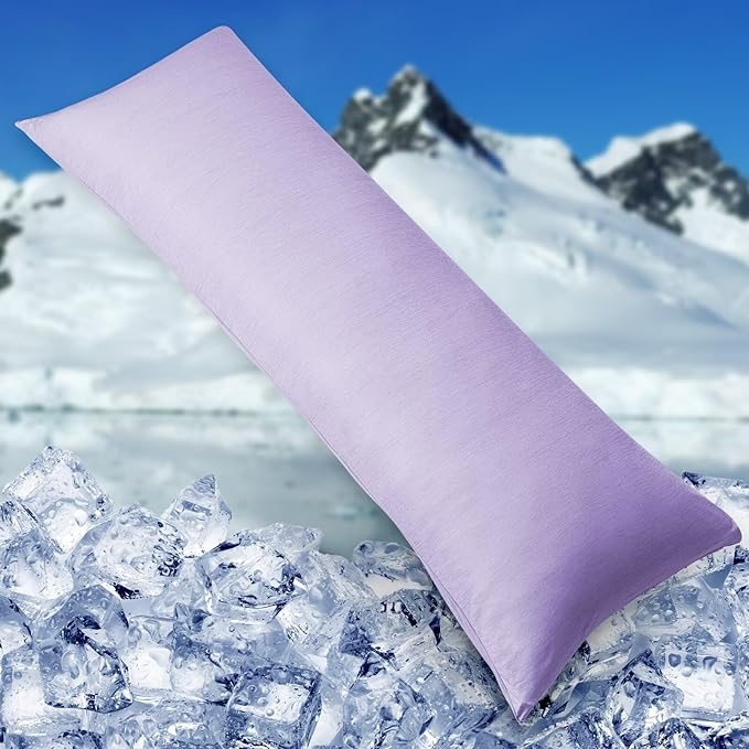 HOMFINE Cooling Pillowcase Body Size - Double Side Q-Max 0.439 Cooling Fiber for Pillow Protector, Breathable Long Cold Pillow Cover for Hot Sleeper Night Sweat Hidden Zipper, 1 Pack (20"x54", Purple)