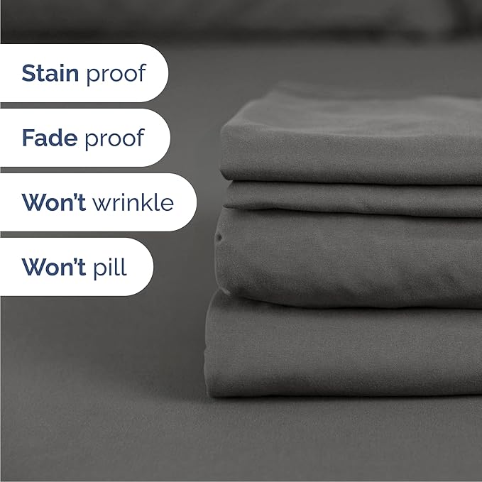 Queen 6 Piece Sheet Set - Comfy, Breathable & Cooling - Hotel Luxury Bedding for Women, Men, Kids, Teens & Children - 1 Flat & 1 Fitted Sheet & 4 Pillowcases w/ Deep Pockets - Wrinkle Free - Charcoal