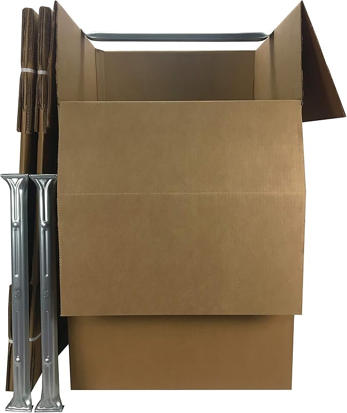Amazon Basics Sturdy Wardrobe Moving Boxes with Hanger Bar for Packing Clothes, Easy to Assemble, With Handles, 20" x 20" x 34", Brown, 3-Pack