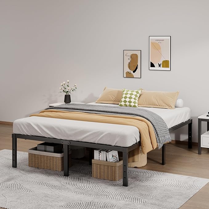 LUMUNANCE Metal Bed Frame King Size - 16 Inch Heavy-Duty King Platform Bed Frame No Box Spring Needed, Easy Assembly, Noise-Free, Sturdy Mattress Foundation, Underbed Storage Space