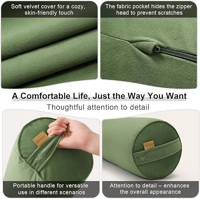 Body Pillow for Adults,Long Round Pillow,Big Cylindrical Pillow,Large Full Bolster Pillows for Side Sleepers (Olive Green, 39.37"*7.87")