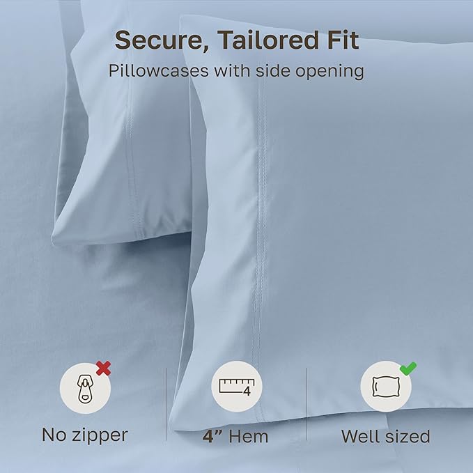 Luxuriously Soft Premium 600 Thread Count, 100% Cotton Set of 2 Cases, Crisp Pillowcases Standard Set of 2 Fits Standard & Queen Pillows (Blue)