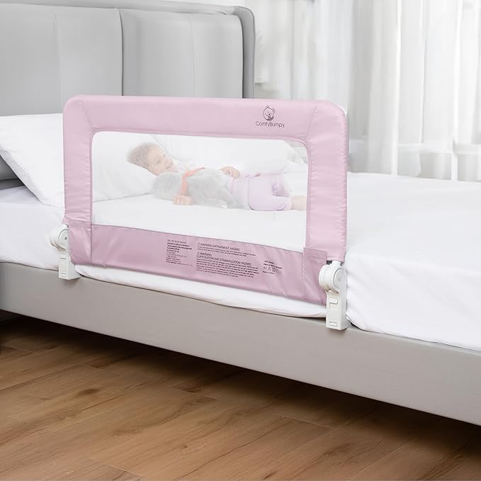 ComfyBumpy 1-Pack Bed Rail for Toddlers 35.5" L x 19.5" H | Toddler Bed Rails for Twin, Full & Toddler Bed Size | Swing Down Bed Rail Guard | Baby Bed Side Rail for Kids | Pink