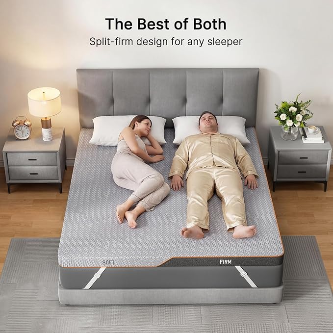AMADA HOMEFURNISHING Dual Firmness Mattress Topper King, 3 Inch Split-Firm Bed Topper with Soft & Firm Zones, Memory Foam Mattress Pad for Back Pain, Non-Slip & Removable Cover