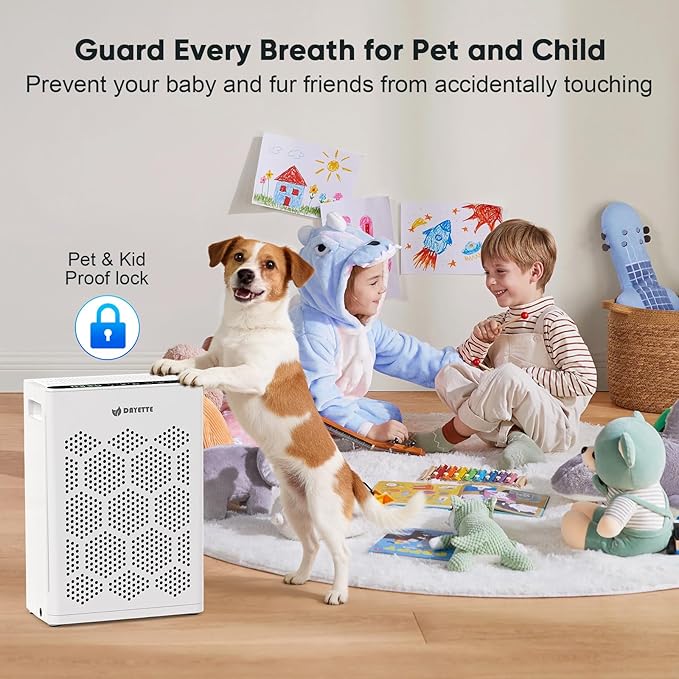 DAYETTE Air Purifiers for Home Large Room Up to 2400 Ft² with HEPA 14 Filter, Pet Air Purifier with Washable filter for Bedroom with Fragrance, Air Cleaner for Smoke Dust Pets Hair Odor, Pearl White
