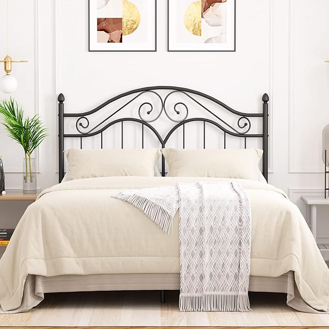 Elephance Headboard for Full Size Bed Frame, Vintage Platform Bed Metal Headboard Only, Height Adjustable, Sturdy and Stable, Full Size, Easy Assembly, Black