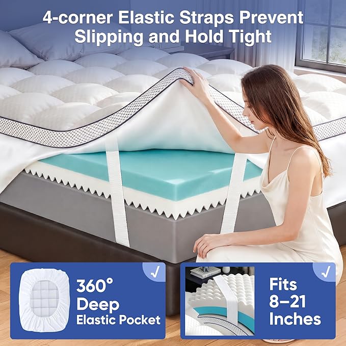 California King Size Mattress Topper, 4.5 Inch Memory Foam Mattress Topper for Back Pain & Pressure Relief - 2.5" Cooling Gel Memory Foam + 2" Pillow Top Mattress Pad Cover, Soft and Supportive