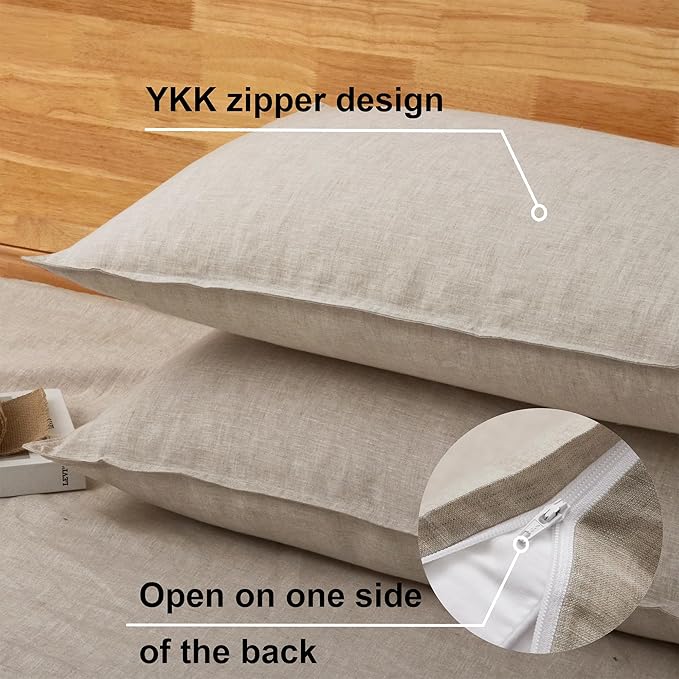 CHUFFED 100% French Linen Pillowcases Standard Size Set of 2 Linen Pillow Cases, Stone Washed Flax Pillow Shams with Zipper Closure - Breathable & Cooling for Hot Sleepers,20x26 Inches, Natural Linen