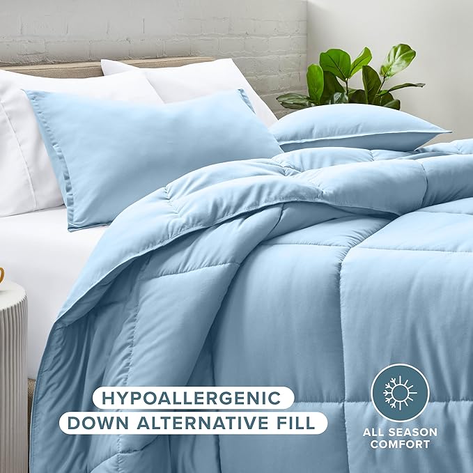 Bare Home Comforter Set - Full Size - Ultra-Soft - Goose Down Alternative - Premium 1800 Series - All Season Warmth (Full, Light Blue)
